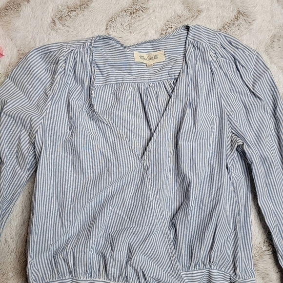 ✨️CL Madewell Blue White Stripe Cropped Top Sash Accent Size XXS - Picture 7 of 11